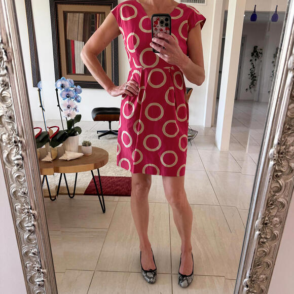 Banana Republic Pink Polka Dot Silk Dress - Size 6P - Picture 1 of 8